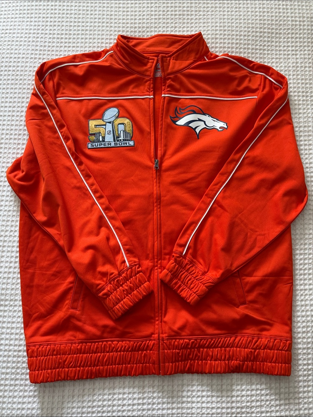 Majestic Orange Mens Full‑Zip Custom Track Jacket with Team Patches